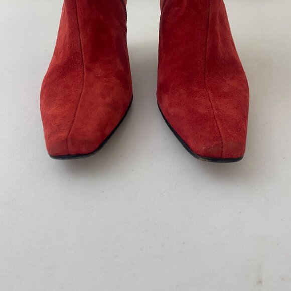 Donald Pliner Lancel Ankle Boots Shoes Heel Red Suede - Picture 3 of 10